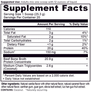 Bone Broth Protein Salted Caramel Supplement Facts Panel 