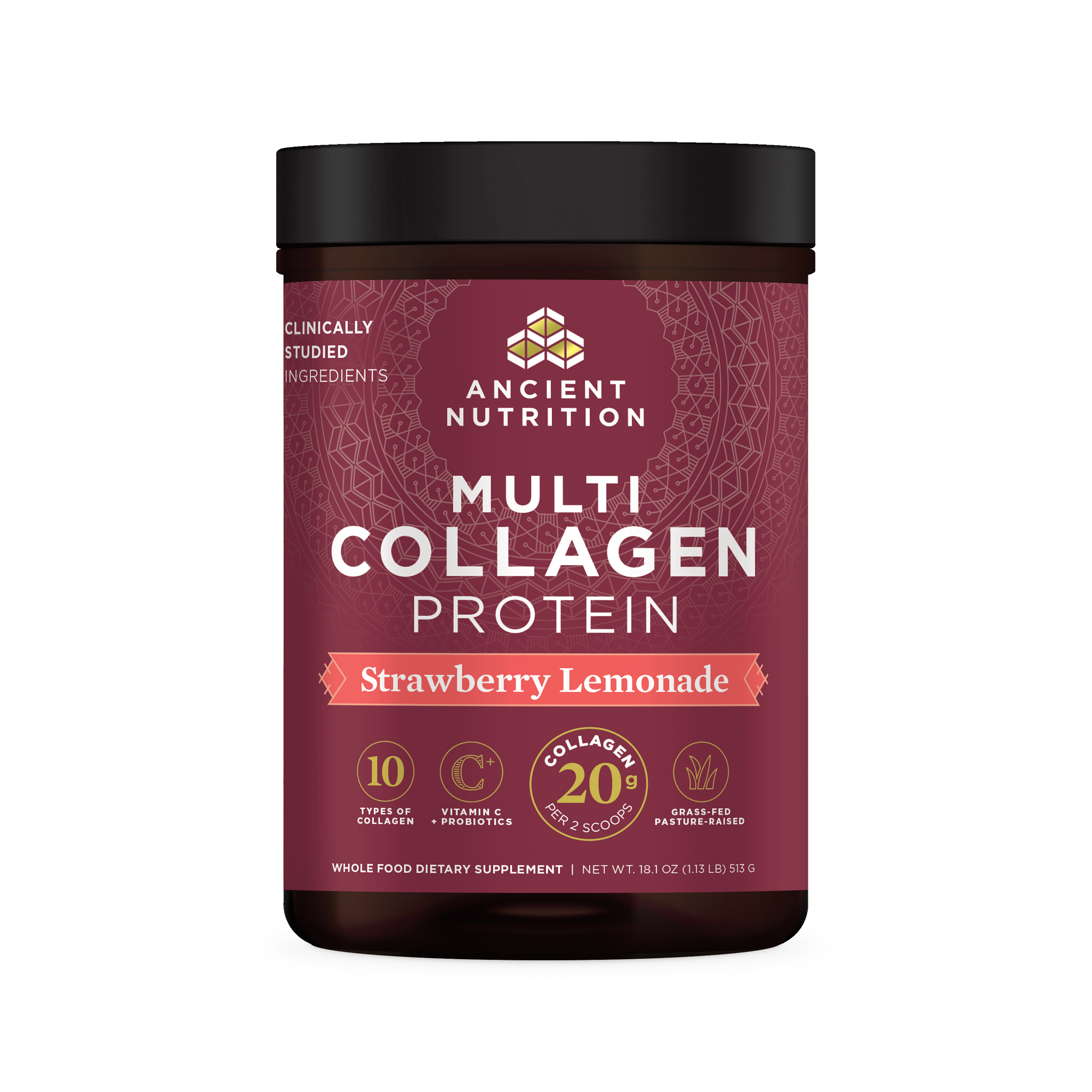 multi collagen protein strawberry lemonade front of bottle