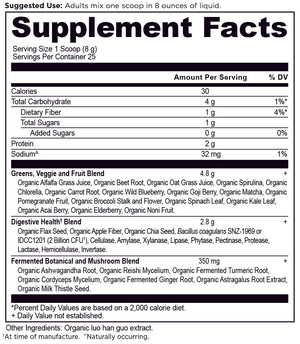 supergreens greens flavor supplement label