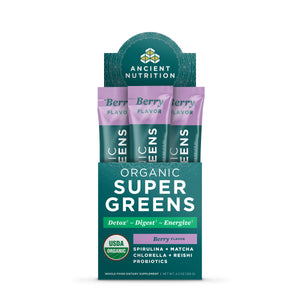 Organic SuperGreens Stick Packs Powder Berry Flavor 16 Count Box