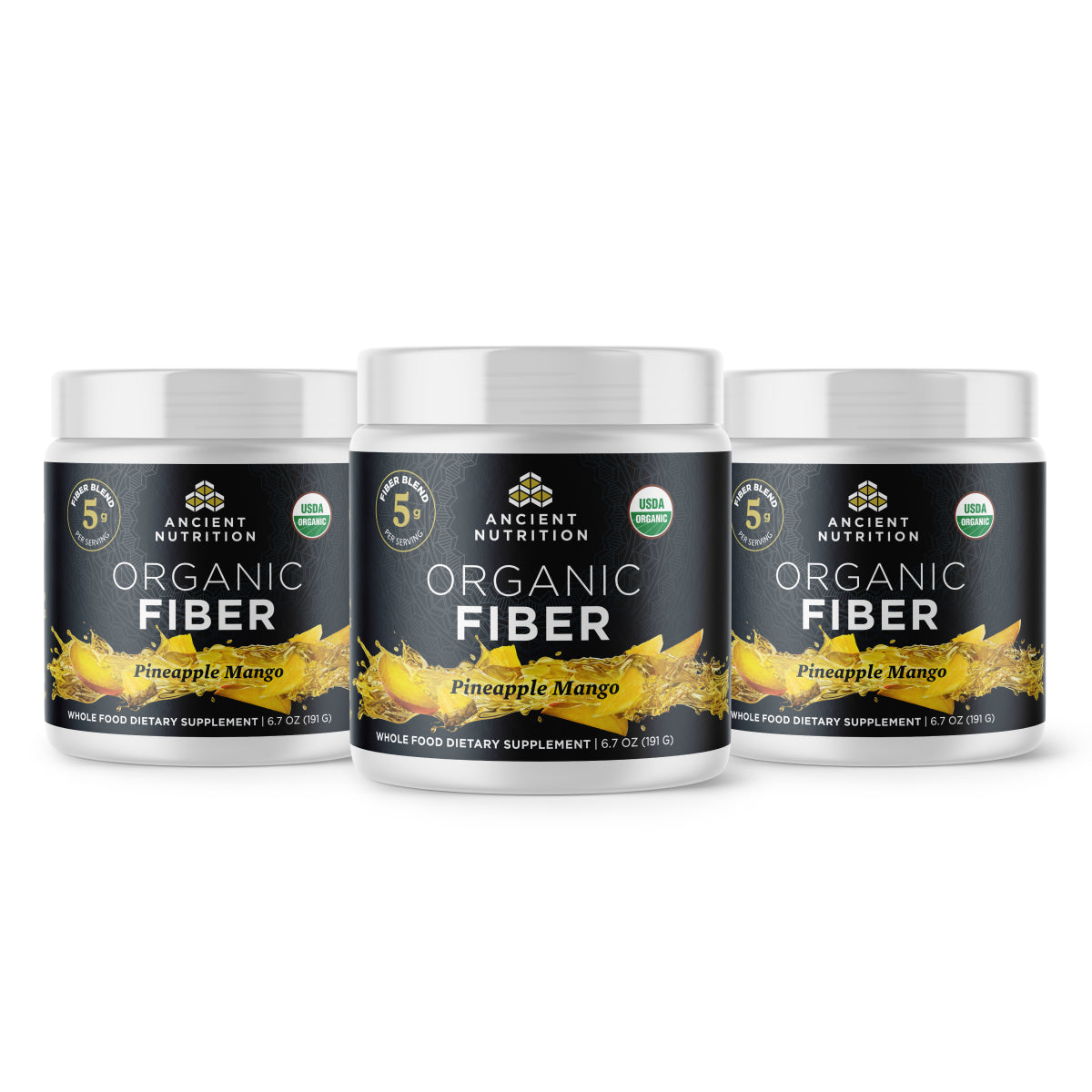 3 Bottles Organic Fiber Powder Pineapple Mango Flavor 