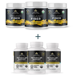 3 bottles pineapple mango flavor fiber powder and 3 bottles metabolism support probiotics capsules