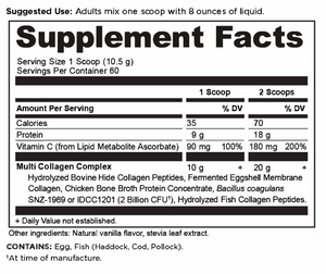 Multi Collagen Protein Powder Vanilla (60 Servings) supplement label