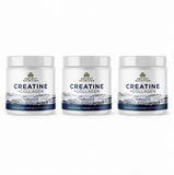 Three bottles of Ancient Nutrition Creatine + Collagen arranged side-by-side on a white background.