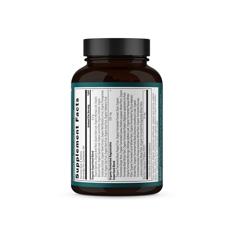 Organic SuperGreens Tablets back of bottle