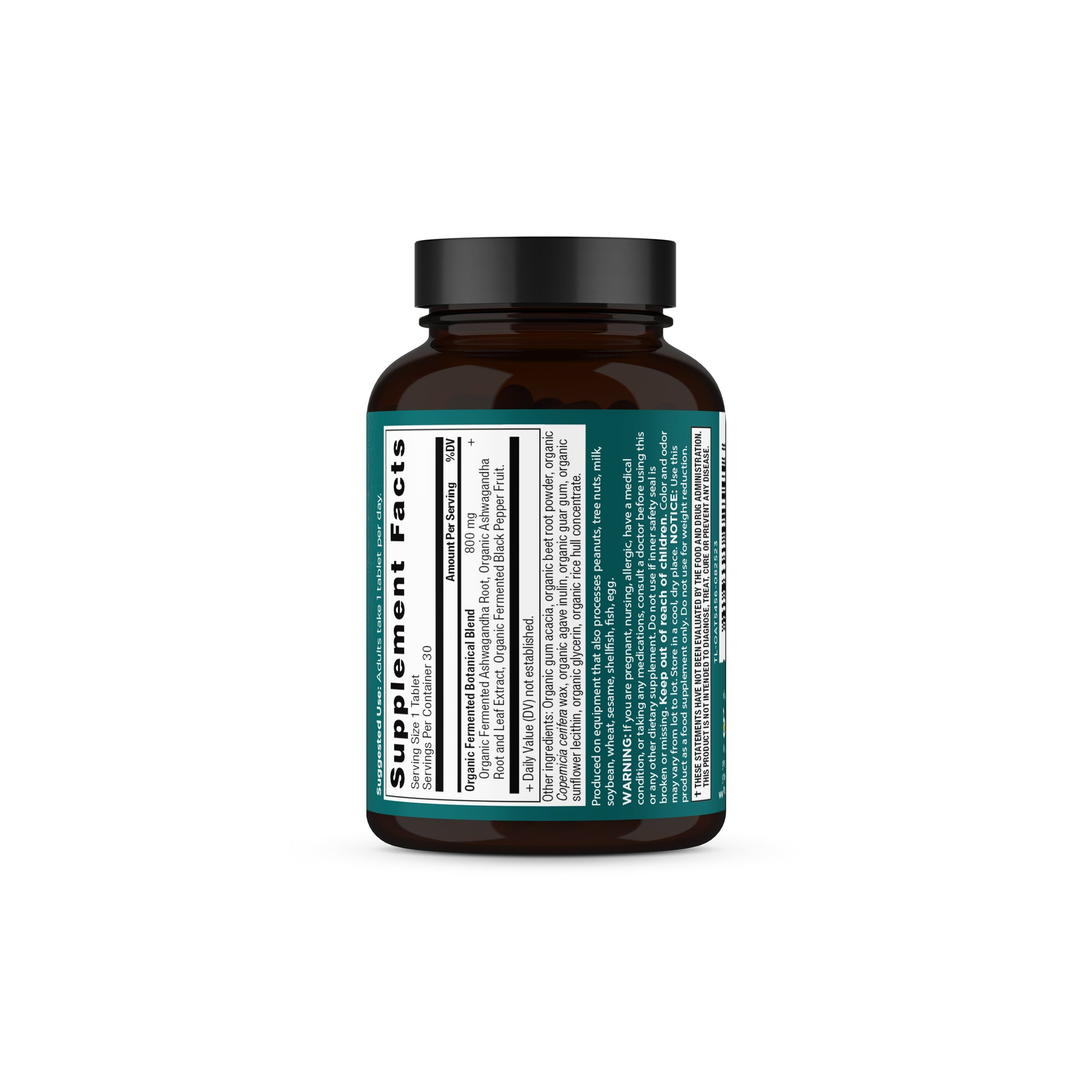 Ashwagandha tablets side of bottle