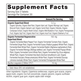 Organic SuperGreens Tablets supplement label