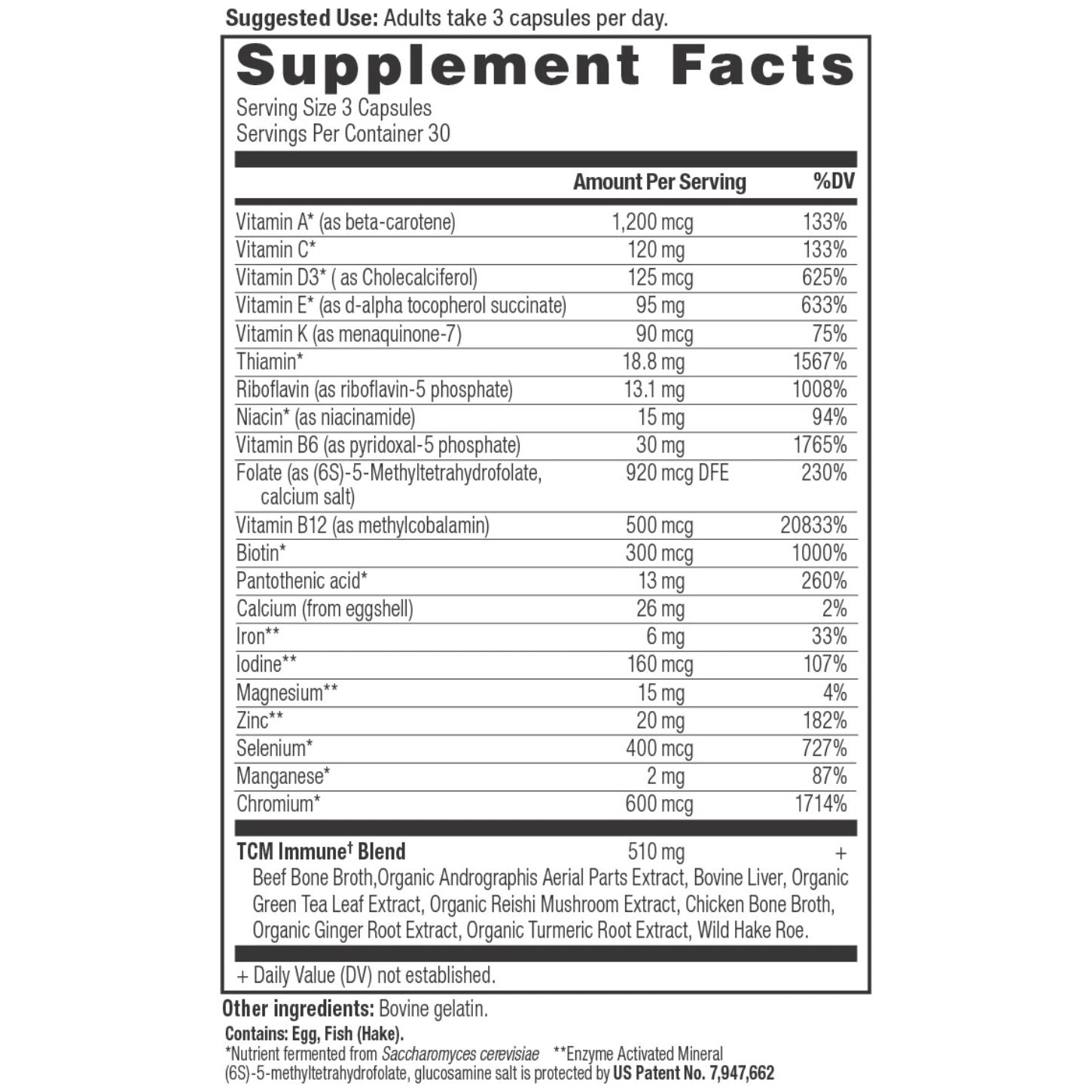 ancient multi immune supplement label