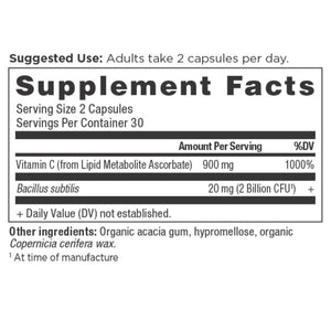 vitamin C + probiotics supplement label