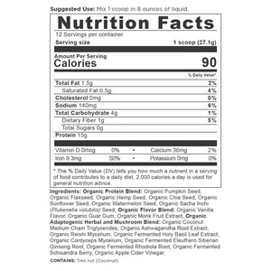 Plant Protein Vanilla Supplement Facts Panel 