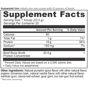 Pumpkin Spice Bone Broth Protein Supplement Facts Panel 