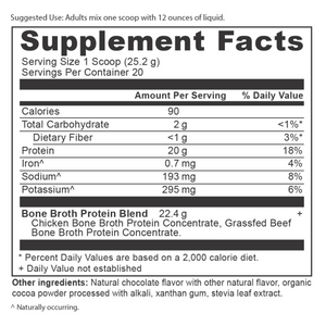 Bone Broth Protein Powder Chocolate (20 Servings) supplement label