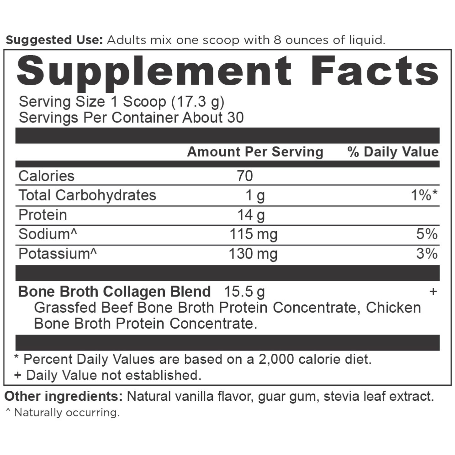 Bone Broth Collagen Supplement Facts Panel 