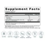 A supplement facts label for a single pouch of Methylated Vitamin B12 Gel Packs Passionfruit Lemonade (28 Servings), showing a black-and-white table with calories, carbohydrates, sugar, added sugars, protein, and folate, plus six circular icons below for Non-GMO, Gluten-Free, Made Without Dairy, Made Without Soy, Made Without Nuts, and Vegan.