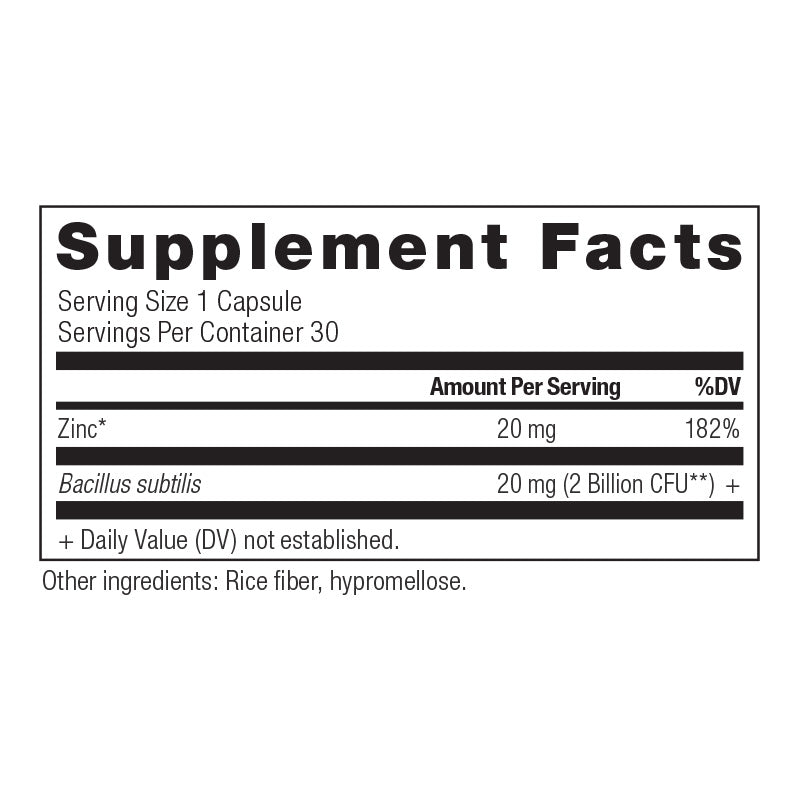 zinc + probiotics supplement label