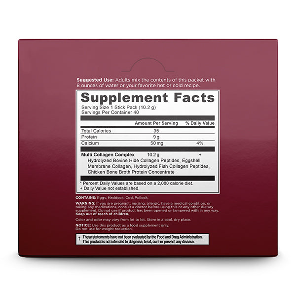 multi collagen protein stick packs supplement label