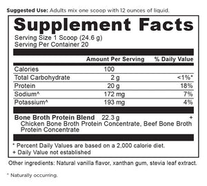bone broth protein vanilla 20 serv supplement facts label