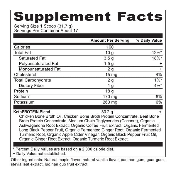 keto protein vanilla supplement label