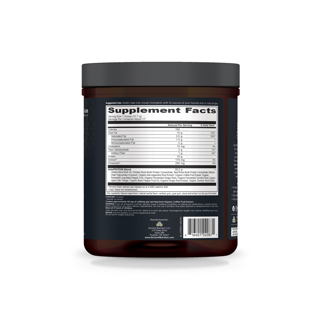 supplement facts for Keto Protein Vanilla