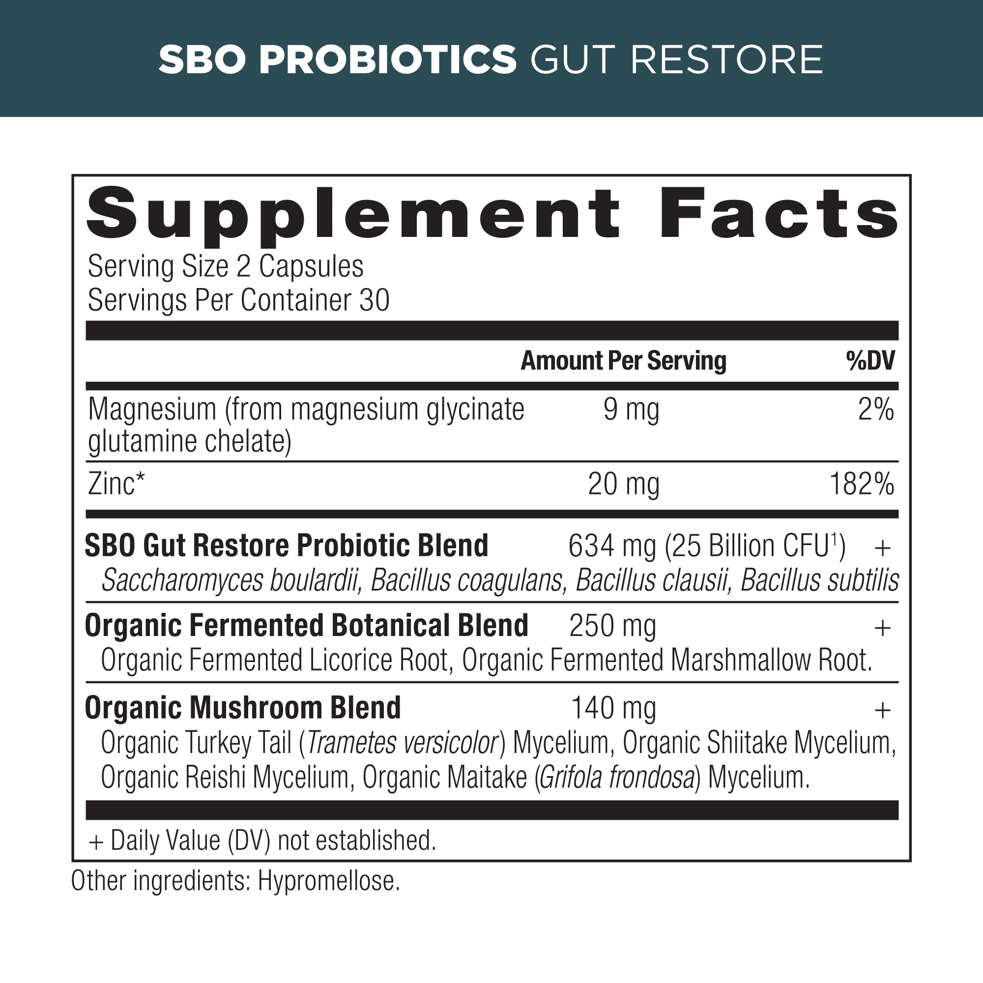 sbo gut restore supplement label 