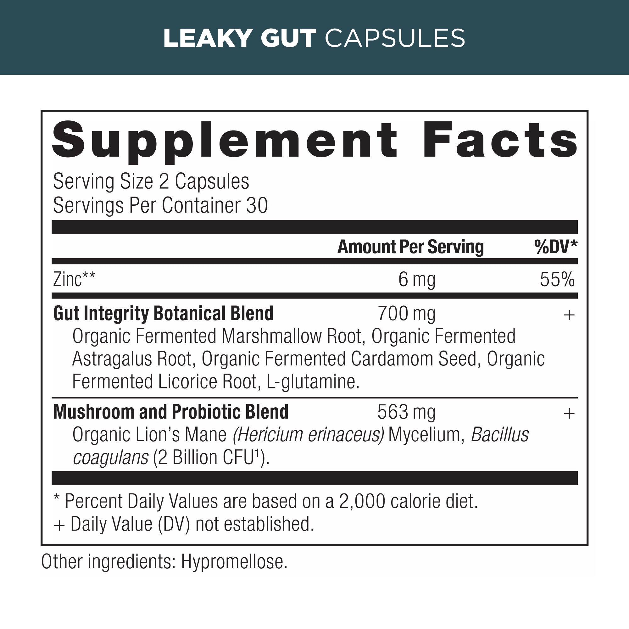 leaky gut capsules supplement label