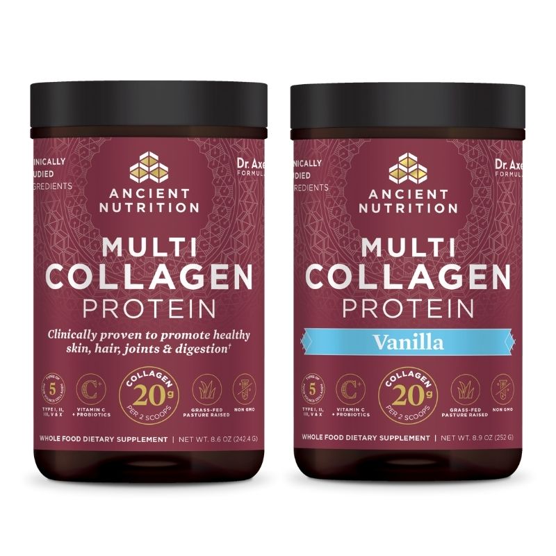 multi collagen protein pure bottle and multi collagen protein vanilla bottle 