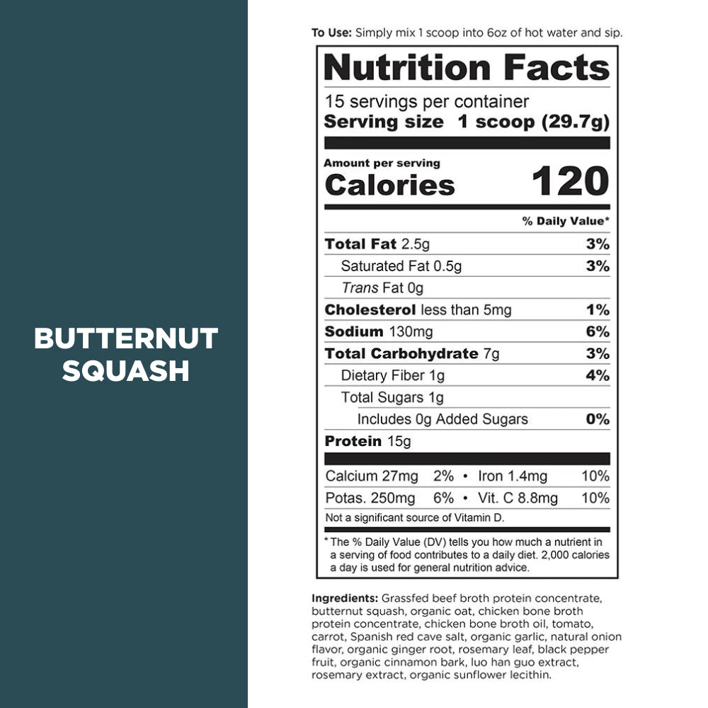 bone broth protein butternut squash supplement label