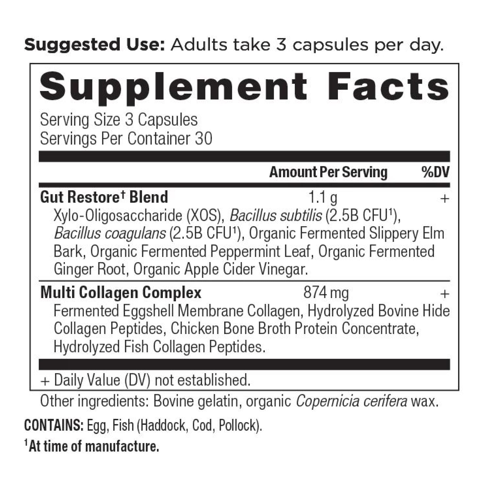 Multi Collagen Gut Restore Capsules (90 Capsules) Supplement label