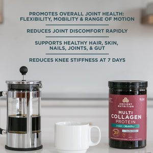 multi collagen protein joint + mobility next to french press