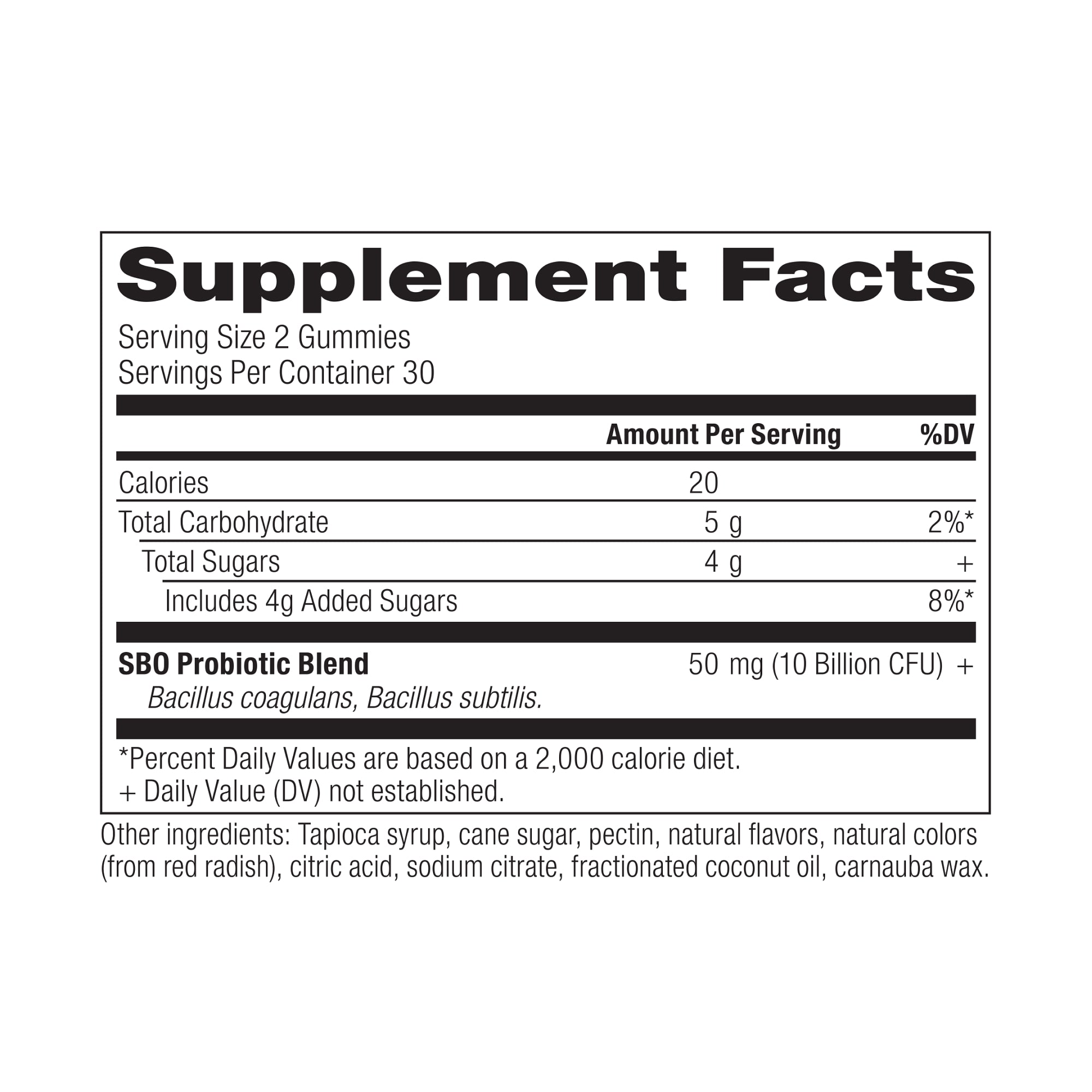 SBO Probiotics Gummies Berry - 60ct supplement label