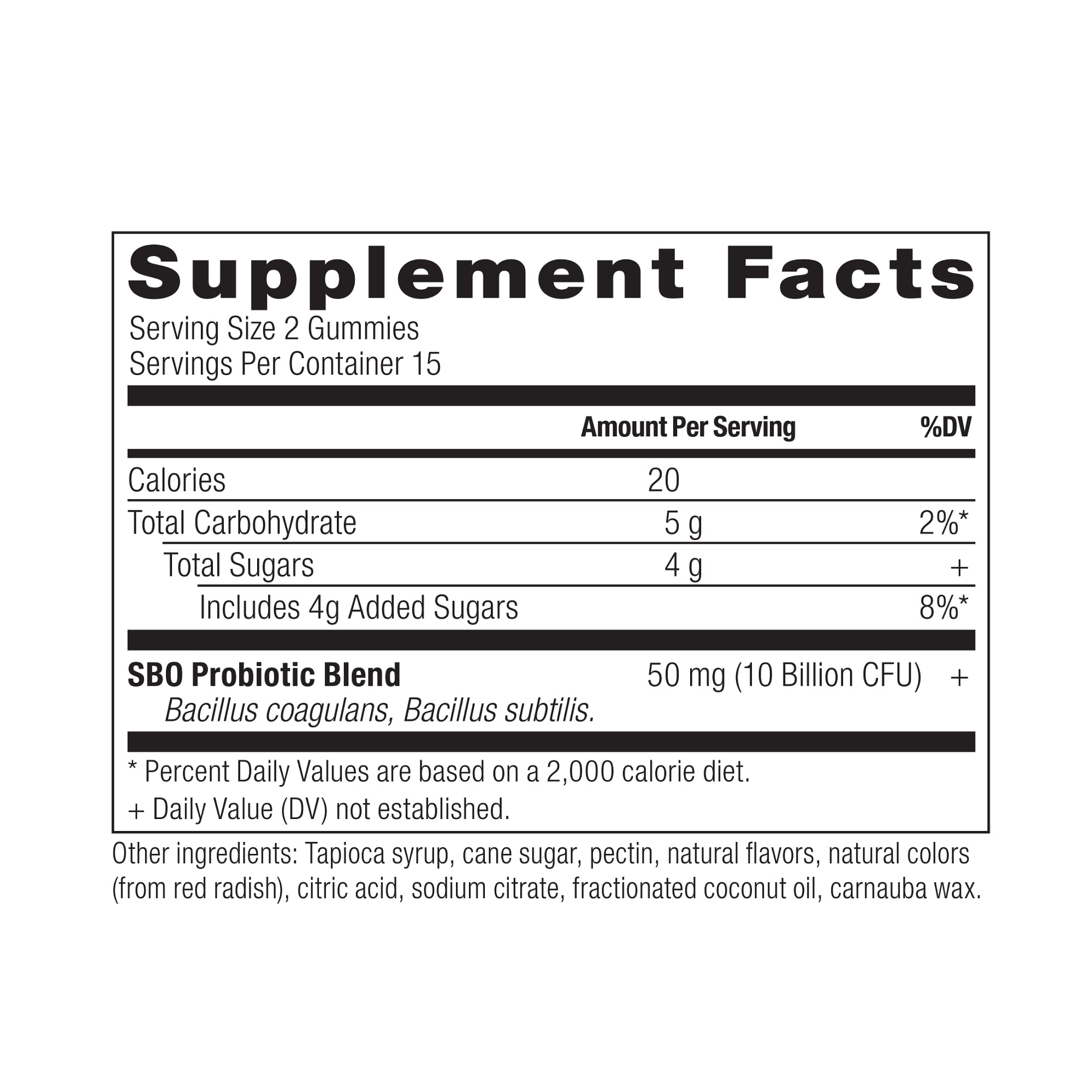 SBO Probiotics Gummies Berry - 30ct supplement label