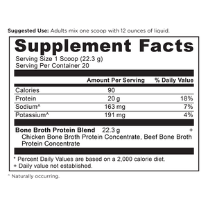bone broth protein pure 20 serv supplement facts label