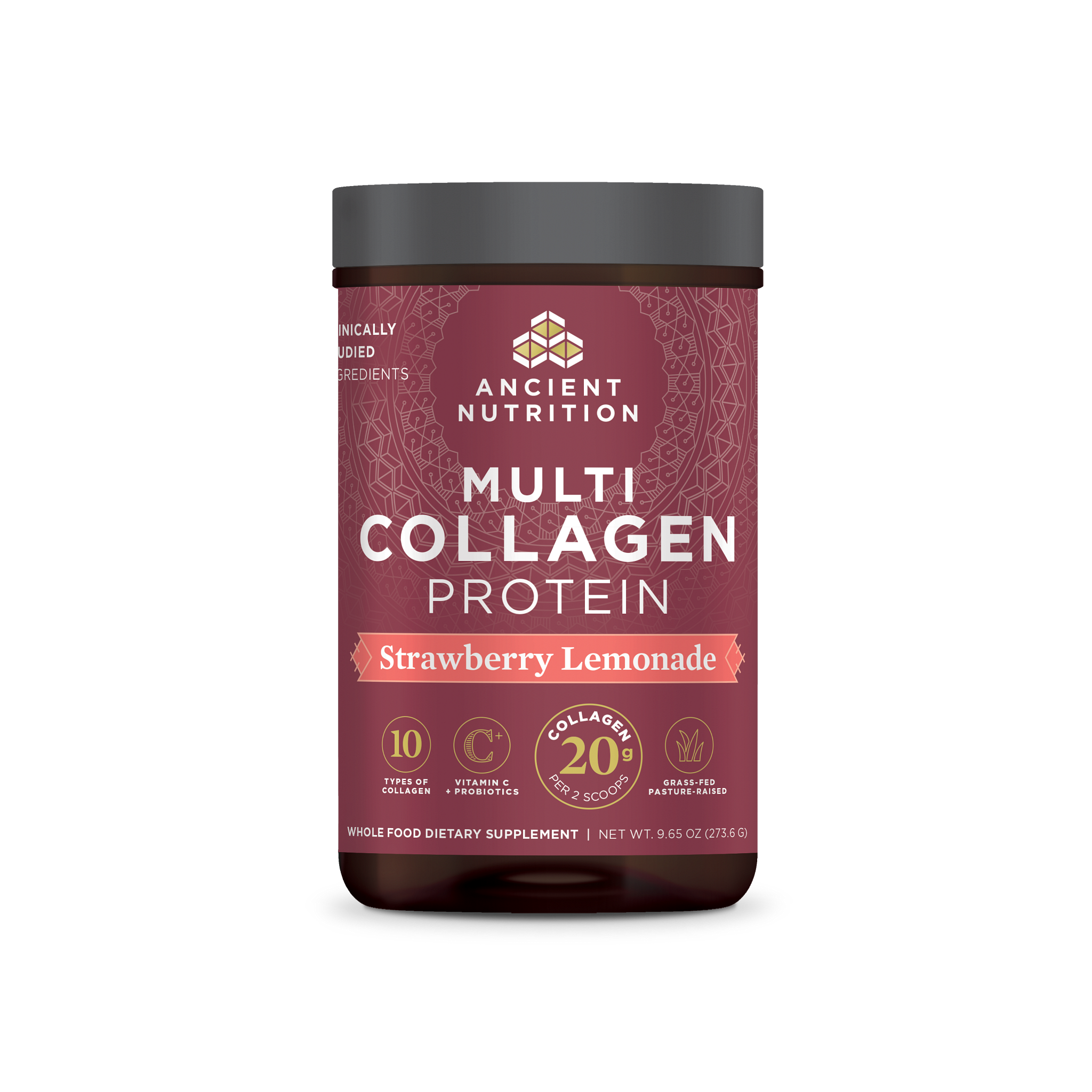 multi collagen protein strawberry lemonade half front of bottle