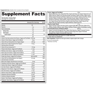 Organic Super Greens + Organic Multi Powder supplement label