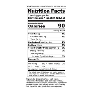 bone broth protein chicken soup packet supplement label