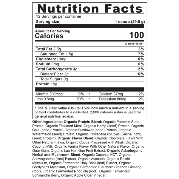 plant protein chocolate supplement label