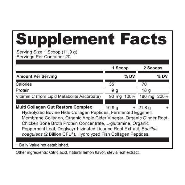 multi collagen protein gut restore powder  supplement label