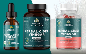3 herbal cider vinegar products on a teal background