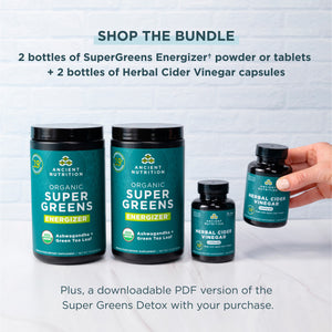 shop the bundle - 2 bottles of SuperGreens Energizer Powder + 2 bottles of Herbal Cider Vinegar Capsules