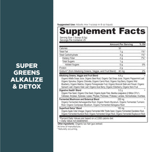 supergreens alkalize and detox supplement label