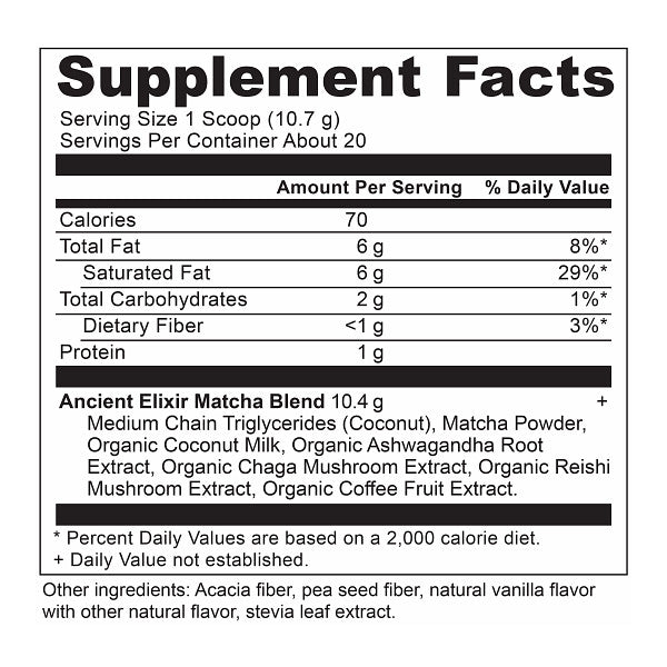 ancient elixirs matcha supplement label