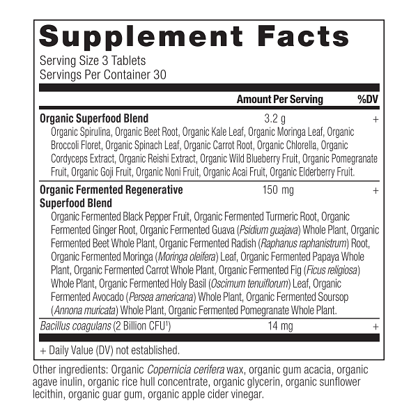 Organic SuperGreens Tablets supplement label