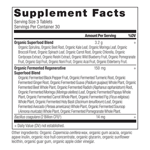 Organic SuperGreens Tablet supplement label